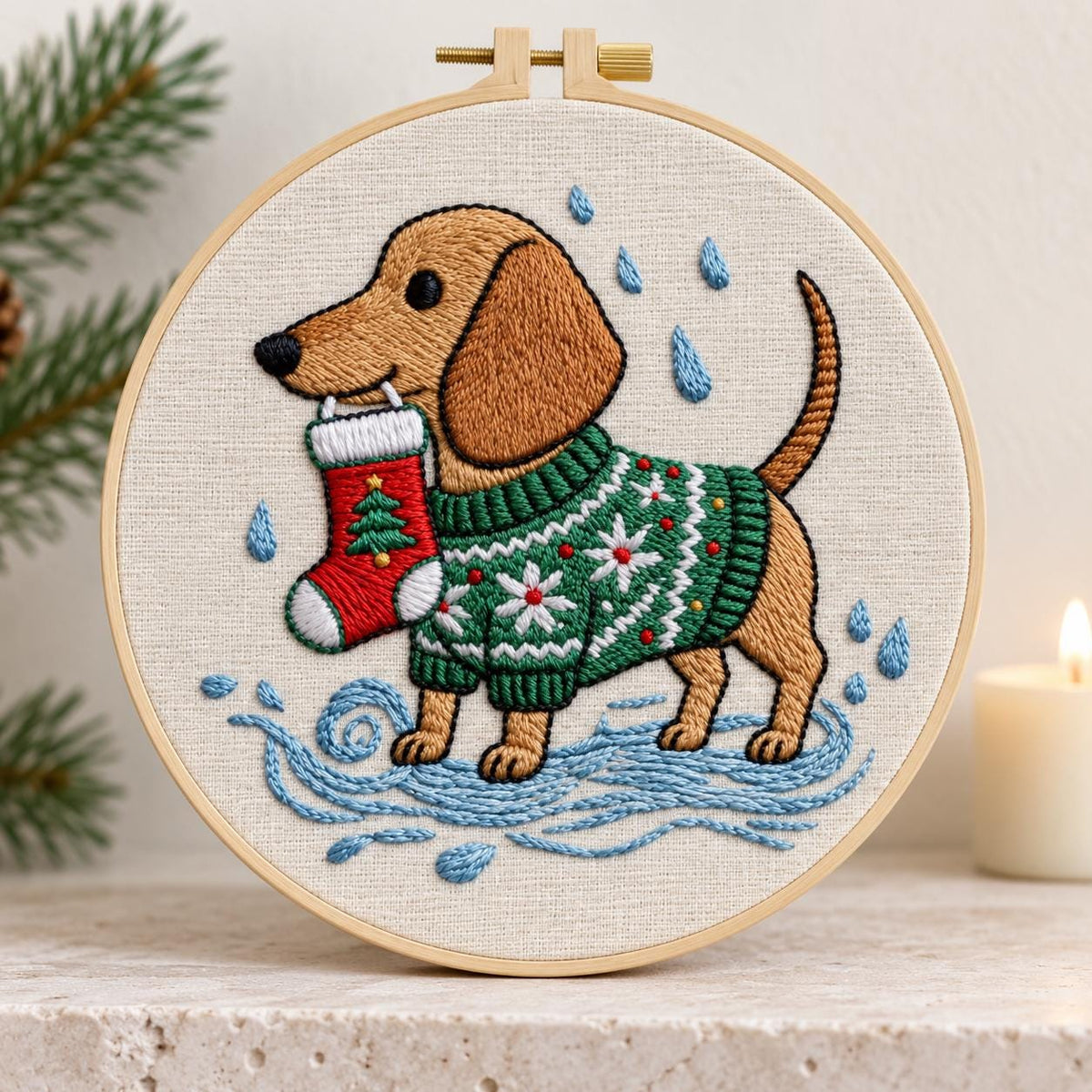 Christmas Dachshund Embroidery Kit