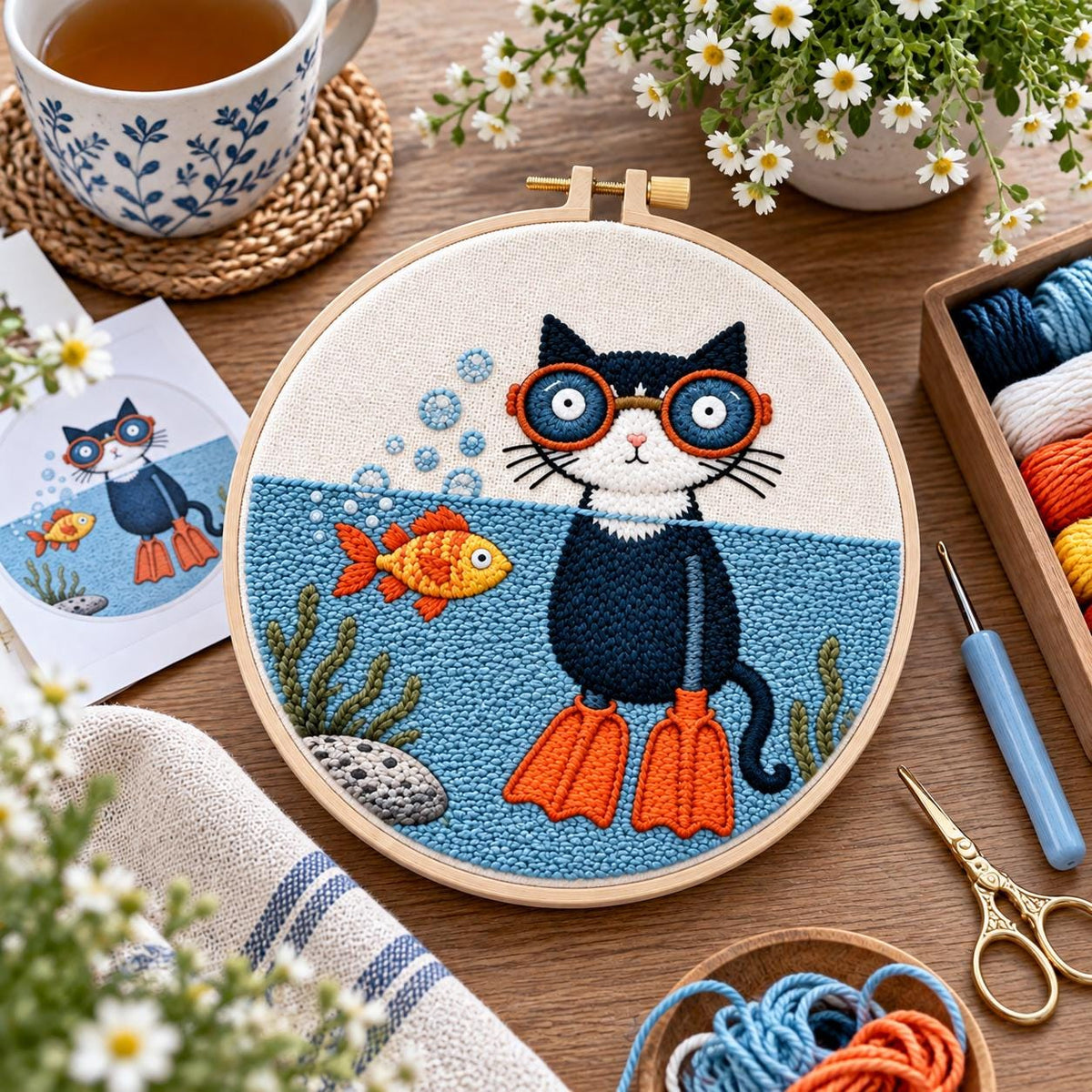 Scuba Cat Embroidery Kit – photo 2