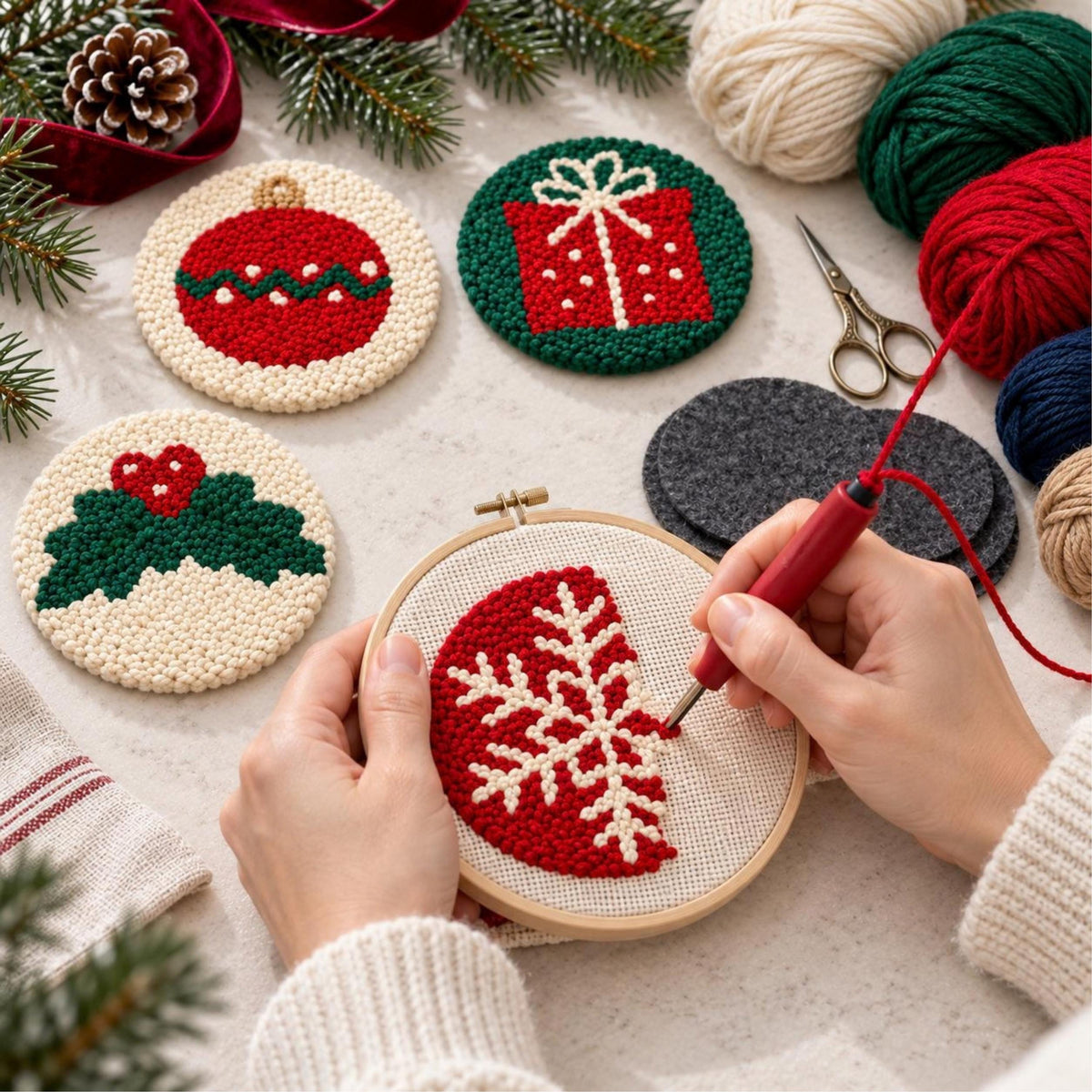Christmas Punch Needle Coaster Kit