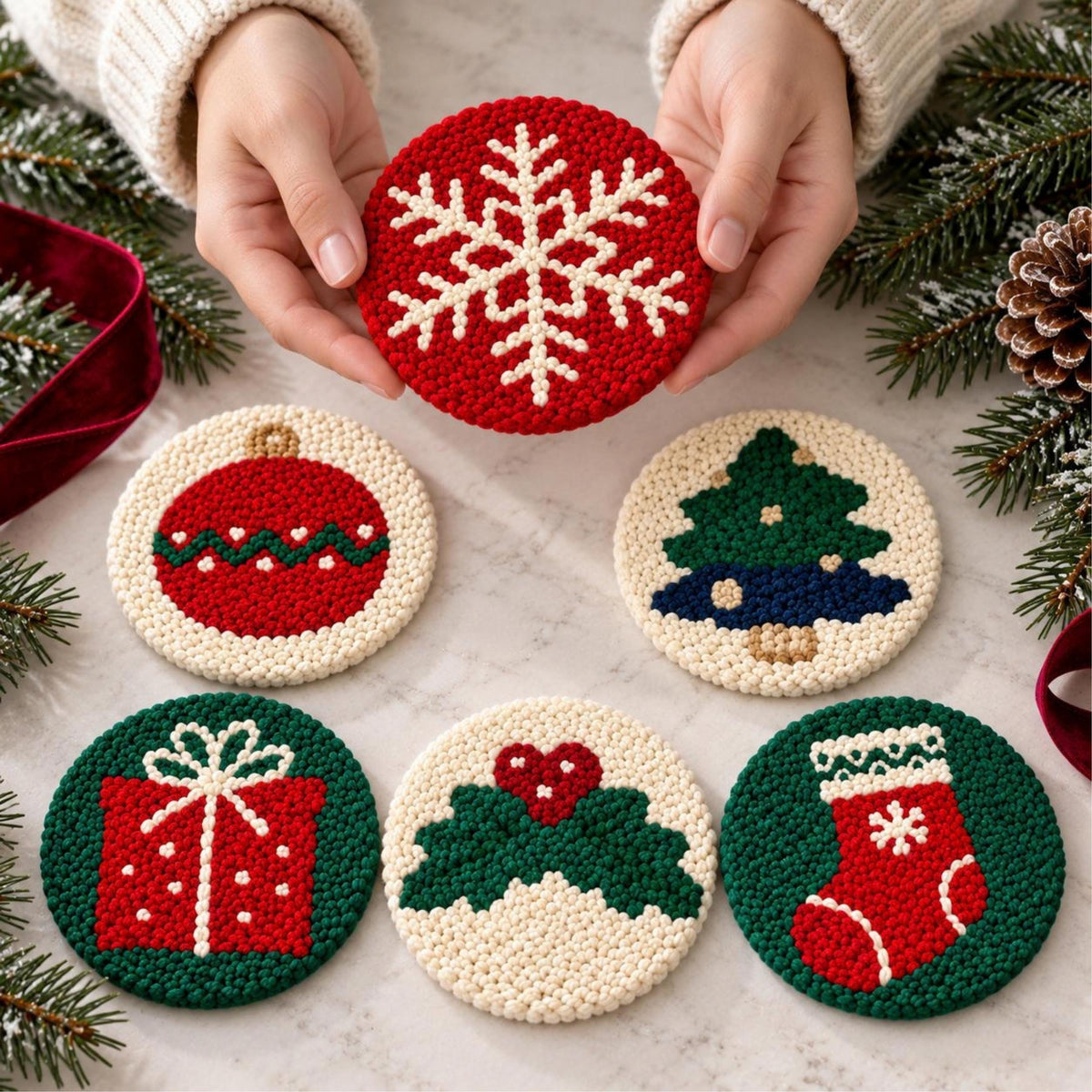 Christmas Punch Needle Coaster Kit