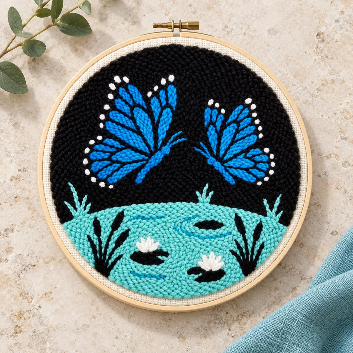 Blue Butterfly Punch Needle Kit