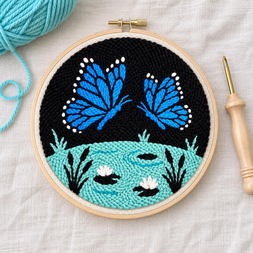 Blue Butterfly Punch Needle Kit