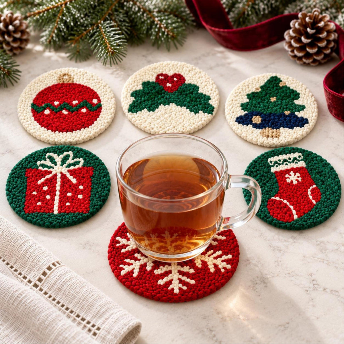 Christmas Punch Needle Coaster Kit