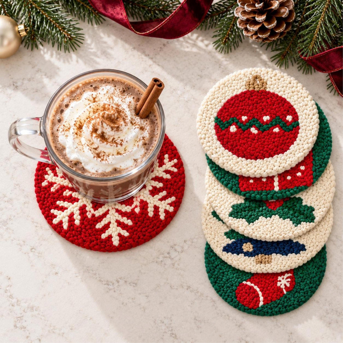Christmas Punch Needle Coaster Kit